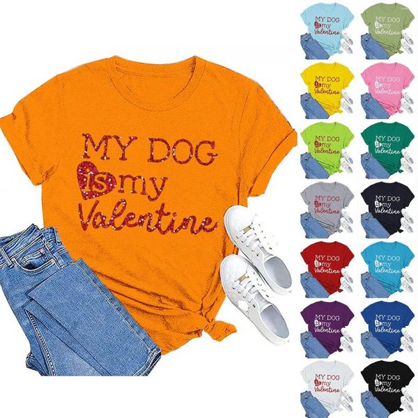 Camisetas para mujer Día de San Valentín MY DOG Is Valentine Sudadera informal con estampado para mujer Manga larga Mangas de algodón