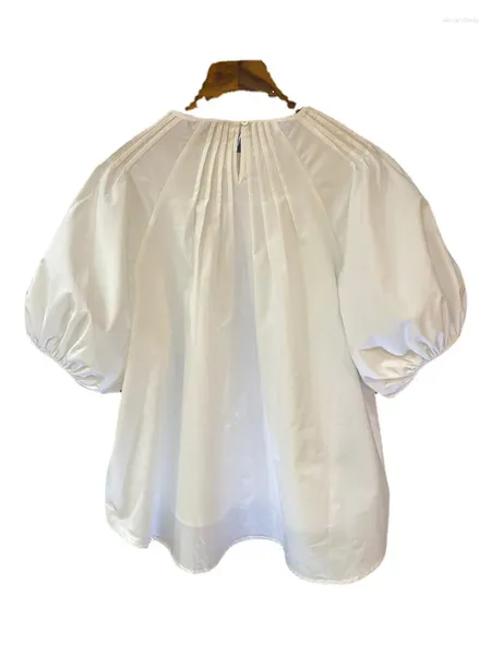 T-shirts pour femmes VANOVICH style coréen été 2024 plis lâches conception manches bouffantes haut décontracté doux mode blanc bureau dame t-shirt