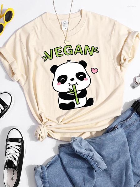 T-shirts pour femmes Vegan Panda aime manger du bambou Femme T-shirt Street Respirant Crop Top Casual Sweat Sport Vêtements Été O-Cou Chemise