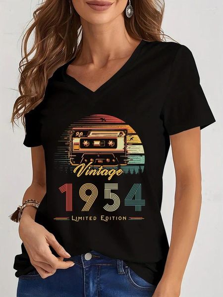 Camisetas para mujer Vintage 1954 Edición limitada gráfica Camisa de manga corta para mujer Tops de radio divertidos de verano Camiseta de cumpleaños para mujer con cuello en V