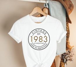 Dames t shirts vintage 1983 verjaardag shirt luipaard 39e katoenen top tee grappige letter print grafisch o nek mama moeder t -shirt y2k