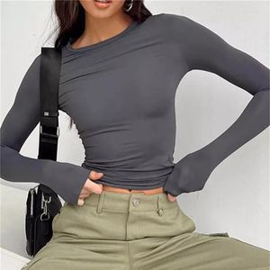 Mulheres camisetas Vintage Crop Top Mulheres Pulôver Manga Longa Tees Y2K Roupas Harajuku Streetwear Slim Fit Camisa Mulher Primavera T-shirts Básicas