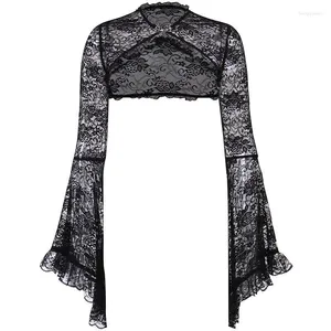 Dames T-shirts Vintage Dark Gothic Lace Bolero Overlay Lange Bell Sleeve Duster voor dames