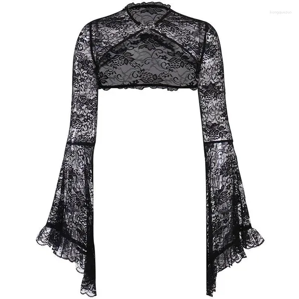 T-shirts pour femmes Vintage Dark Gothic Lace Shrug Overlay Long Bell Sleeve Duster pour les femmes