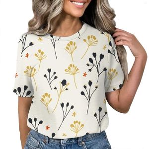 T-shirts pour femmes Vintage Fleur Impression T-Shirt Style Boho Décontracté Lâche Manches Courtes Haut Mignon Esthétique Graphique Femme T-Shirts All-Match