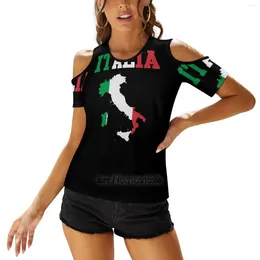 T-shirts pour femmes Vintage Italia drapeau italie italien Italiano cadeaux Sexy T-Shirt décontracté hauts une épaule laçage coréen T-Shirts