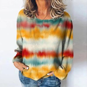 T-shirt manches longues col rond femme, en coton, à motif rayé, décontracté, coupe ample, grande taille, automne