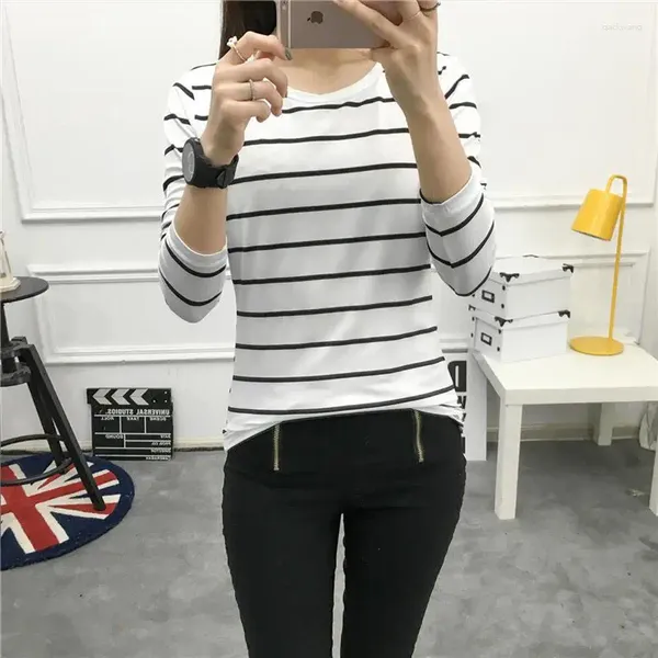 T-shirts Femmes Volalo Stripes Femmes T-shirt O Cou Skinny Vêtements à manches longues Femmes Slim Under Wear Tshirt Casual Top Tees pour femme