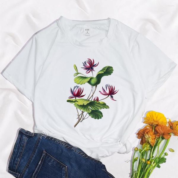 T-shirts femme aquarelle fleur graphique mode Mujer Camisetas haut blanc esthétique T-shirt manches courtes Polyester