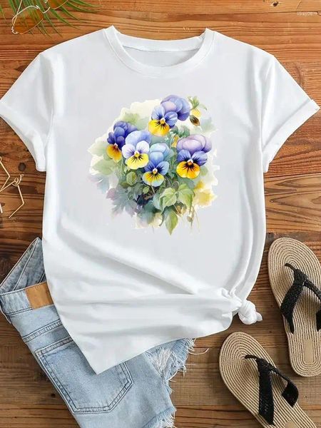 Camisetas para mujer Flor de acuarela Camisa de moda dulce tendencia Camiseta gráfica de manga corta Ropa femenina para mujer Top estampado Ropa para mujer Camiseta