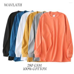 Women's T Shirts WAVLATII Women 260GSM Long Sleeve Female Orange Blue Cotton Casual Thick Tees Tops For Spring Autumn WLT2329