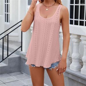 T-shirts femme bizarre été haut sexy dentelle évider T-shirts sans manches col en v débardeurs dos ouvert coton Crochet Camis