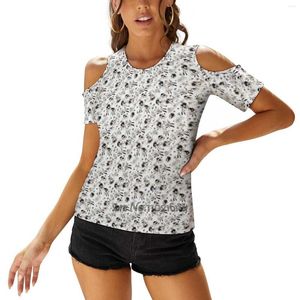 T-shirts pour femmes fleurs fantaisistes mode impression une épaule laçage T-Shirt femmes dames filles hauts t-shirts fleur florale