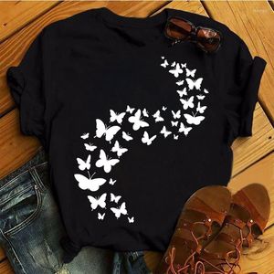 Dames t shirts wit en kleur vlinder dames top zwart t-shirt casual o-neck