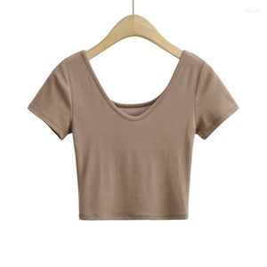 T-shirts pour femmes blanc Crop hauts femmes 2023 chemise d'été mode coréenne à manches courtes t-shirts recadrés pour col en V mignon