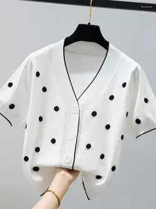 T-shirts de femmes t-shirts en tricot blanc pour femmes manches courtes V cou vintage t-shirt féminin de mode coréen feme