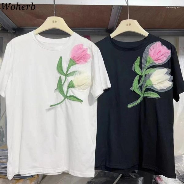 T-shirts de femmes tshirts femme blancs y2k tops o cou manche courte t-shirts d'été lâches gauze mode floral sweet décontracté vintage