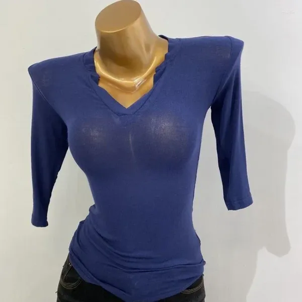 T-shirts pour femmes, vente en gros, haut Transparent Sexy pour femmes, haute élasticité, col en V, couverture fine transparente, manches mi-longues, couleur unie, été