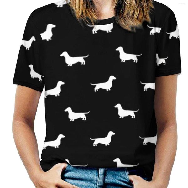 T-shirts pour femmes Wiener Dog Print T-Shirt Dachshund Silhouette Jolie manches courtes Casual Tee Shirt Summer Graphic Tees 4XL 5XL 6XL