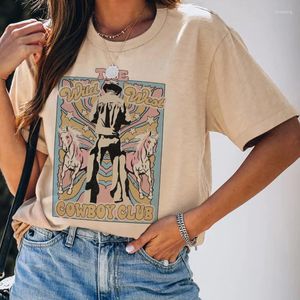 T-shirts pour femmes Wild West Cowboy Club Hippie Boho Graphic Tees Femmes Vintage Western Rodeo T-shirts Cowgirl T-shirt à manches courtes Retro Top