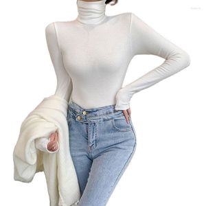 Camisetas de mujer invierno otoño moda mujer Base camiseta manga larga cuello tortuga grueso cálido Slim Fit tejido rayón señora