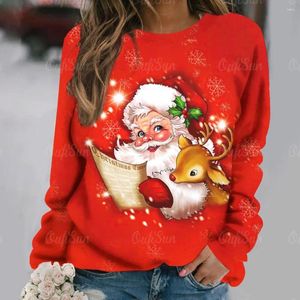 Dames t shirts winter vrouwen kerstmis met lange mouwen t-shirts trui santa claus print tee tops dames o nek oversized straatmode