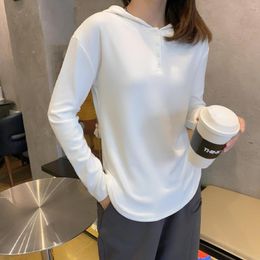 T-shirts Femmes Hiver Femmes Épais Polaire Chaud Bottoming Tee Tops avec capuche 2023 Mode Solid Quarter Zip Up Coton Casual Chemise de base