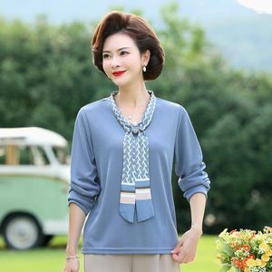 Dames t shirts vrouw Koreaanse stijl tee femme 2022 lente herfst mode shirt tops tie nek lange mouw t -shirt pullover 5xl