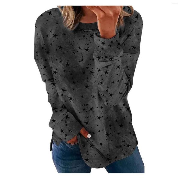 Femme T-shirts Femme Manches Longues Col Rond Étoiles Ciel Impression T-shirt Classique Décontracté Tie Dye Blouse Quotidien All-match Lovely Filles Tops