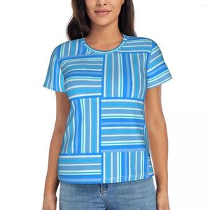 T-shirts de femmes T-shirt T-shirt Summer Blue et blanc Tshirt Striped Lignes imprimées Y2k drôle Classic Imprimé Vêtements surdimensionnés