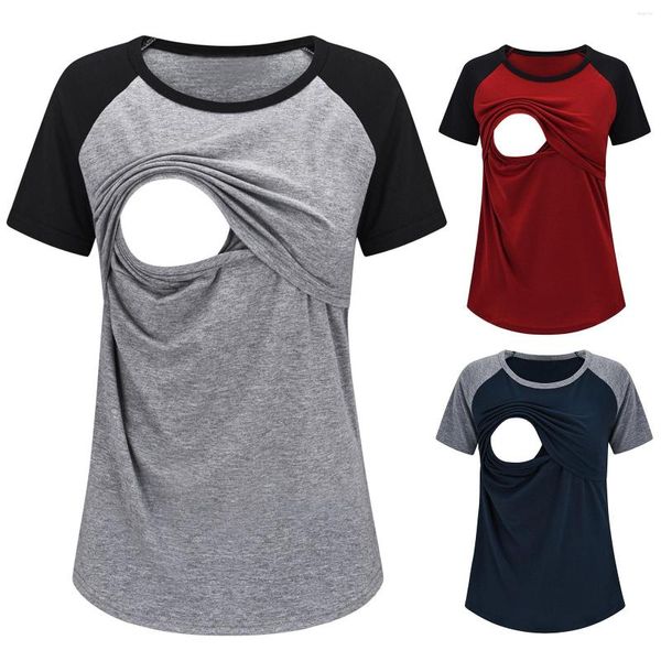 Femmes t-shirts femmes 2023 maternité décontracté à manches courtes col rond hauts d'allaitement chemise pour l'allaitement ample t-shirt confortable de haute qualité