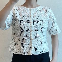 T-shirts pour femmes Cardigans boutonnés pour femmes Creux Out Cover Ups Summer Crochet Lace Crop Tops