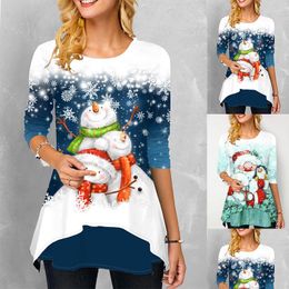 Dames t shirts dames kerstfeest casual t-shirt sneeuwman boog splice zoylin