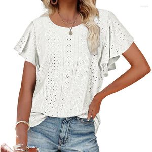 Dames t shirts dames mode t-shirt top lente zomer korte mouw uit holle casual dames tops pullover solide color vrouw