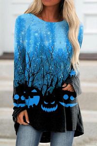 T-shirts femme T-shirt femme T-shirt TuniqueGraphique Citrouille Imprimé Manches Longues Halloween Week-End Basique Col Rond Peinture Abstraite