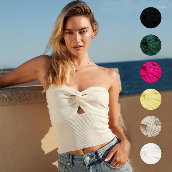 T-shirts femme couleur unie croix tricoté soutien-gorge gilet fourrure haut en tricot sous-vêtements sexy Stretch femme Lingerie intime dos nu