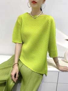 Camisetas de mujer Camisetas de mujer Miyake plisado verano moda suelta gran tamaño Irregular manga corta Top