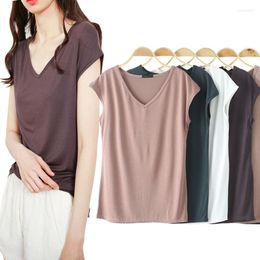 T-shirts pour femmes Top pour femmes Modal Pure Color V-Neck Ultra Short Sleeve Korean Multicolor Slim Casual T-Shirt Base Shirt