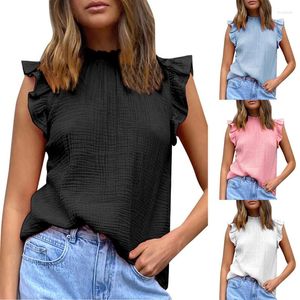 T-shirts pour femmes tunique pour femmes couleur unie sans manches gilet chemisier femmes chemise en lin à manches longues dames grande taille O cou