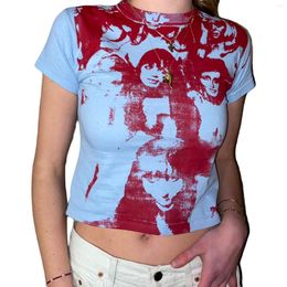 T-shirts pour femmes T-shirt de portrait à manches courtes à imprimé gothique vintage pour femmes Col rond Slim High Street Babes Top