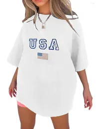 T-shirts pour femmes T-shirt T-shirt USA Flag USA Imprimé à manches courtes Tops Tops Round Couc Loose Tee Longline surdimensionnée
