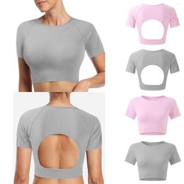 T-shirts pour femmes Femmes Backless Crop Top Gym Yoga Yoga Vente Vetet Couleur Couleur solide Y2K Sleeve courte Summer SIMM