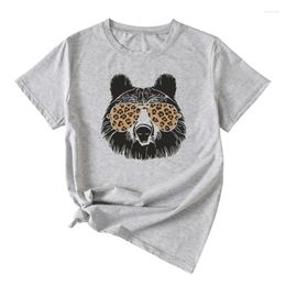 Dames T-shirts Dames Basis Grafische T-shirtglazen met korte mouwen Bear Casual Losse Fit Tunic Top