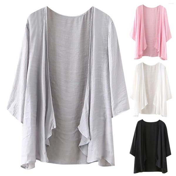 T-shirts pour femmes Femmes Beach Casual Cardigans transparents à manches mi-longues