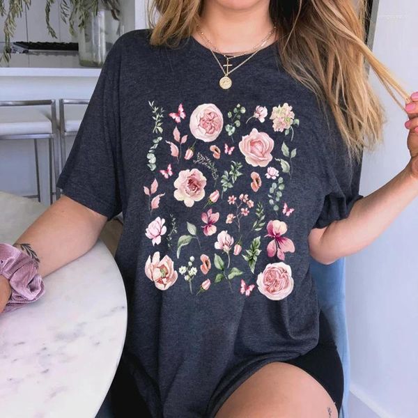 Camisetas para mujer Mujeres Hermosa Rosa Rosa Señora Camiseta gráfica Mangas cortas Flor Harajuku Moda Tendencia Chica Y2K Estilo Vintage Camiseta