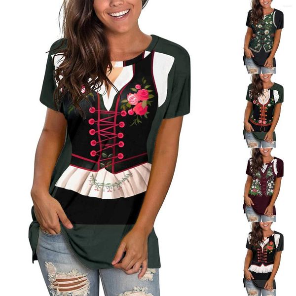 T-shirts pour femmes, imprimé Festival de bière, col rond, manches courtes, tunique, vêtements de rue, chemise surdimensionnée
