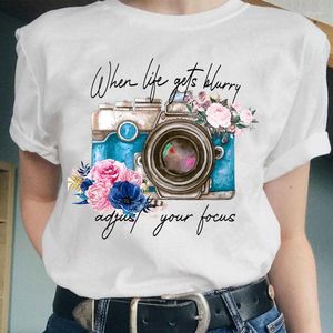 Dames t shirts dames camera stijl bloem 90s strand mooie grafische mode vrouwelijke kleding tops cartoon dame tees t-shirt print t-shirt