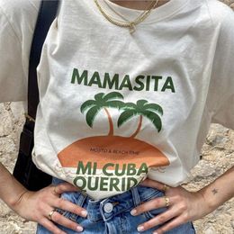 Camisetas para mujer, camiseta con estampado gráfico de dibujos animados para mujer, ropa informal suelta blanca de manga corta, jerséis de algodón con cuello redondo que combinan con todo