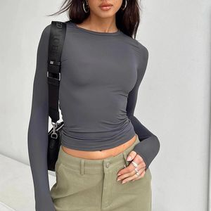 T-shirts pour femmes Femmes Casual T-shirts à manches longues Printemps Automne Pulls Basic Tee Col rond Slim Athletic Running Solid T-Shirts Tops