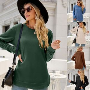 Dames T-shirts vrouwen casual T-shirt met lange mouwen Crewneck pullover tuniek topkleurige zijkant gesplitst hoge laag gebogen zoom los sweatshirt